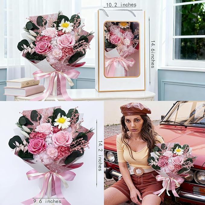 Forever Flower Gifts for Her: Romantic Flowers for Graduation-Daughter Girlfriend Wife Mom Grandma-Preserved Rose Bouquets-Flowers for Delivery Prime on Birthday Anniversary Valentines (pink)