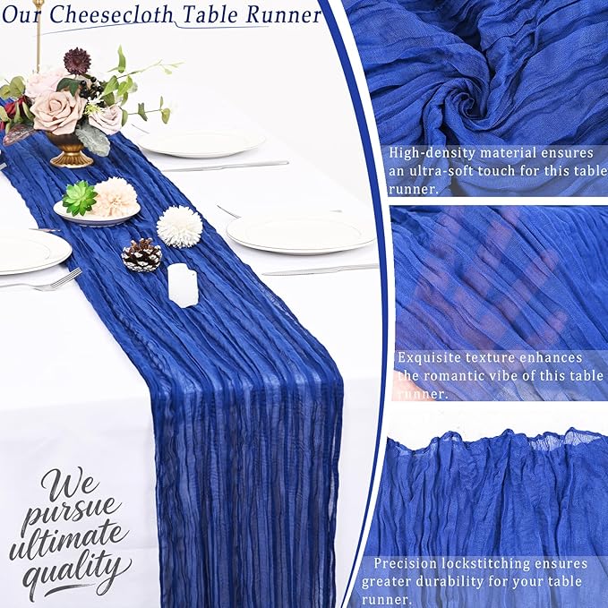 10 Pack Royal Blue Cheesecloth Table Runner 17x108 Inch Semi Sheer Boho Rustic Gauze Cheese Cloth Table Runners for Wedding Party Birthday Baby Shower Home Décor