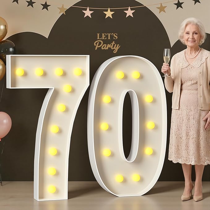 Mixifox 70 Light up Numbers 4 Feet Tall, 70 Marquee Numbers for Party, 70th Birthday Decorations for Women Men, Big 70 Sign with Light for Anniversary, Birthday Backdrop Decor