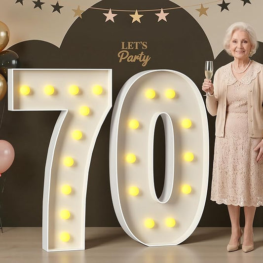 Mixifox 70 Light up Numbers 4 Feet Tall, 70 Marquee Numbers for Party, 70th Birthday Decorations for Women Men, Big 70 Sign with Light for Anniversary, Birthday Backdrop Decor