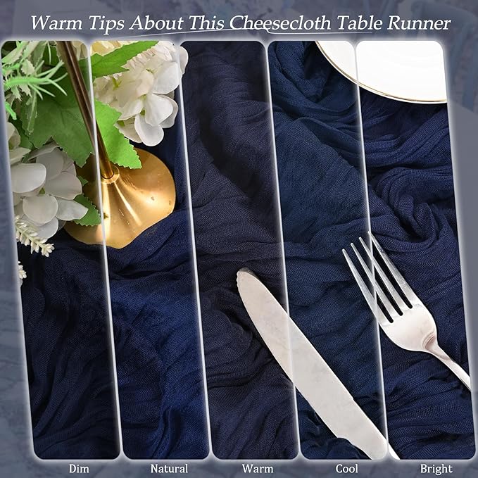 10 Pack Navy Blue Cheesecloth Table Runner 17x108 Inch Semi Sheer Boho Rustic Gauze Cheese Cloth Table Runners for Wedding Party Birthday Baby Shower Home Décor