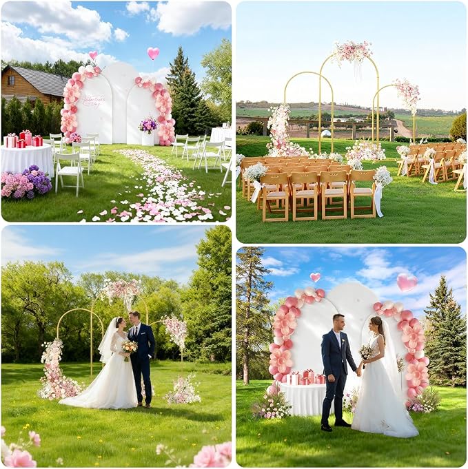 SuuWoee Arch Backdrop Stand Set of 3 With Cover (7.2FT+6FT+5FT),Gold Metal Wedding Arch Balloon Stand With Cover for Birthday Party Baby Shower Graduation Ceremony Decoration