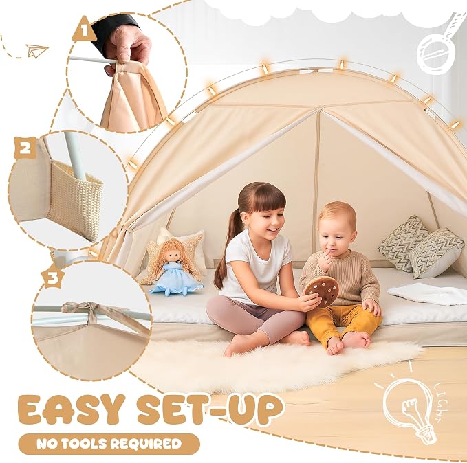 LEEDOR® Bed Tent Dream Tent Bed Canopy Shelter Cabin Sleeping Tent Indoor Pop Up Privacy Warm Breathable Mosquito Mesh Twin/Full/Queen for Kids and Adult (Mattress Not Included)
