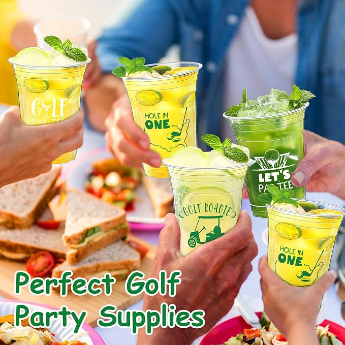 Geyoga 100 Pcs Golf Ball Cups 16 oz Golf Plastic Disposable Cups Bulk Let's Par-tee Clear Drinking Tumbler for Sport Birthday Bachelor Party Decoration Favors