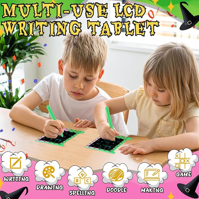 Nezyo 12 Pack Pink and Green Witch Hat Party Favors Mini LCD Writing Tablet for Kids 4.6 Inch Doodle Board Drawing Tablet Erasable Reusable Electronic Drawing Pads Party Decor Birthday Supplies