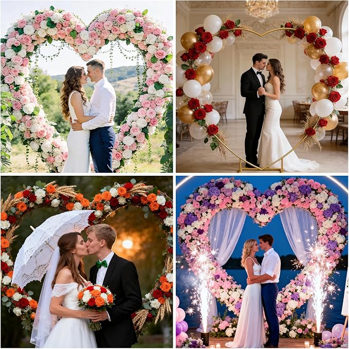 6.6 FT Heart Arch Stand, Balloon Arch Stand Kit with Base - Gold Heart Shaped Wedding Arch Frame for Proposal, Valentine‘s Day Backdrop, Birthday, Baby Shower Decor（Gold）