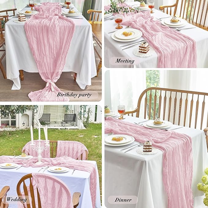 IVAPUPU 1 Pcs Cheesecloth Table Runner - 10ft Pink Spring Boho Gauze Cheese Cloth Table Runners for Baby Shower Decoration Wedding Party Summer Garden Farmhouse Decor