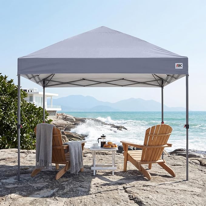 ABCCANOPY 8x8 Pop Up Canopy Tent, Easy Setup Instant Shelter with Wheeled Bag, Heavy Duty Outdoor Canopy for Beach, Market, Backyard, UV Protection, Outdoor Weather Protection (Light Gray, 8x8)