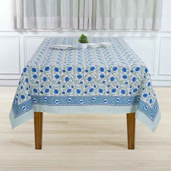 Ridhi Queen Blue Hand Block Print Cotton Rectangle Tablecloth 90" x 60" inches Reusable Table Cover Decorative Everyday Use for Dining Room, Farmhouse, Home Gift for Spring, Mother's Day