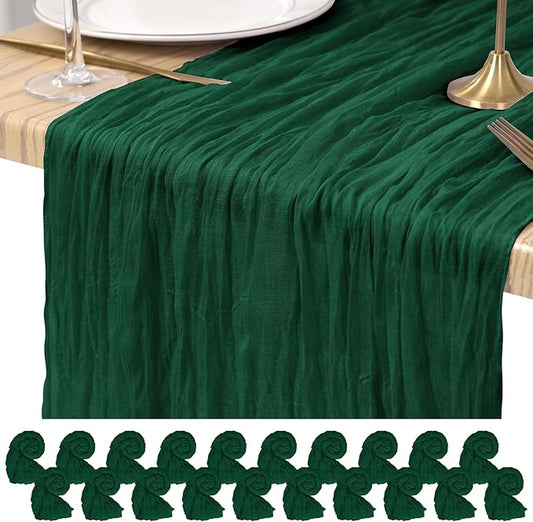20 Pack Cheesecloth Table Runner Forest Green, Rustic Boho Gauze Fabric Table Runner Romantic Table Runner for Wedding, Festival, Birthday, Anniversary, Dinner and Outdoor Events (17.7 x 108 inch)