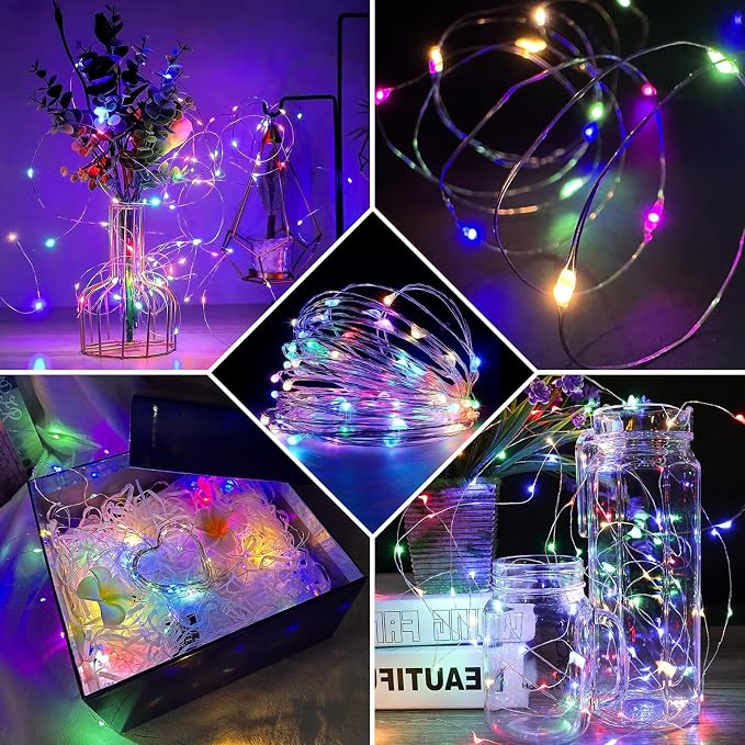 100 Pack Fairy Lights 7Ft 20 LED Twinkle String Lights Battery Operated Waterproof Firefly Starry for Mason Jar Party Wedding Christmas Valentines Day,Rainbow + Blue