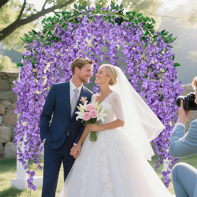 BSMYBO 60 Branches Wisteria Hanging Flowers Purple Artificial Wisteria Hanging Flowers Garlands Vine for Wedding Arch Party Ceremony Home Garden Backdrop Wall Decoration (4 Pack)