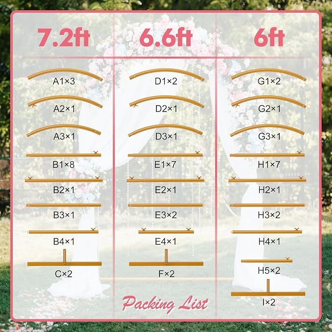 GOJAWAY Backdrop Stand Metal Arch Gold Wedding Arch Stand 7.2ft & 6.6ft & 6ft Arched Backdrop Frame for Birthday Party Baby Shower Graduation Ceremony Decoration - 3Pack
