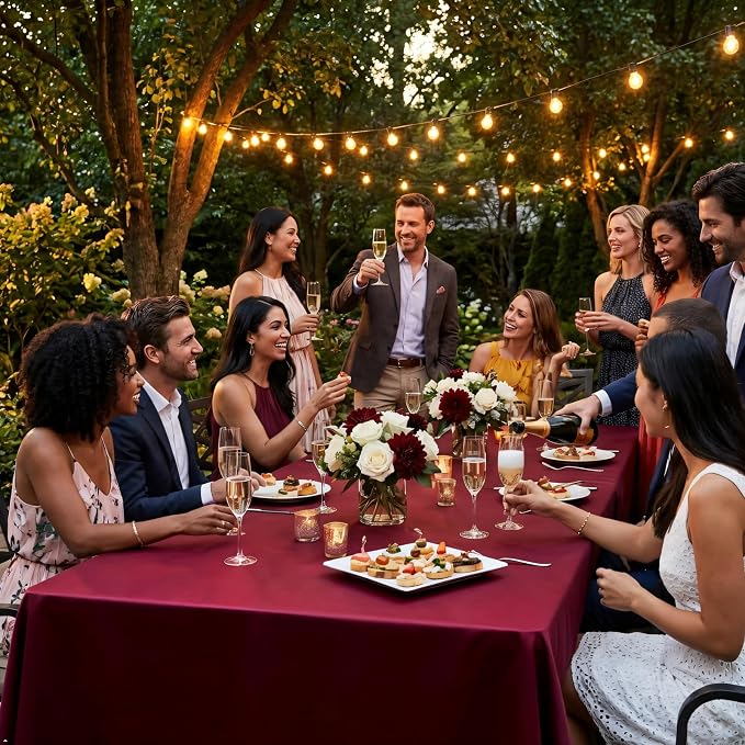 8 Pack Burgundy Tablecloth 60 x 102 Inch Rectangular Table Cloth for 6 Foot Rectangle Tables, Wrinkle Resistant Washable Polyester Fabric for Holiday Buffet Wedding Party Banquet