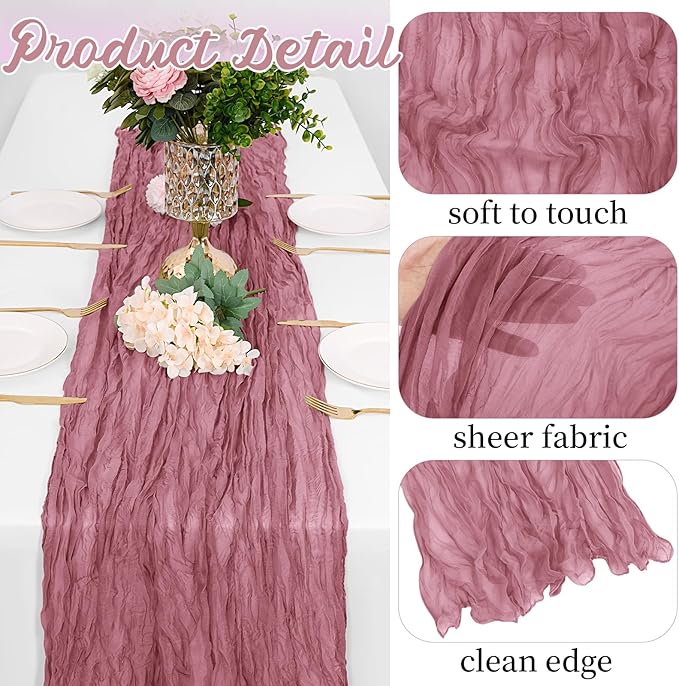 8 Pack Dusty Rose Cheesecloth Table Runners 20x120 Inch Gauze Table Runner 10FT Easter Cheese Cloth Table Runner Rustic Sheer Runner for Wedding Baby Shower Birthday Party Table Decor