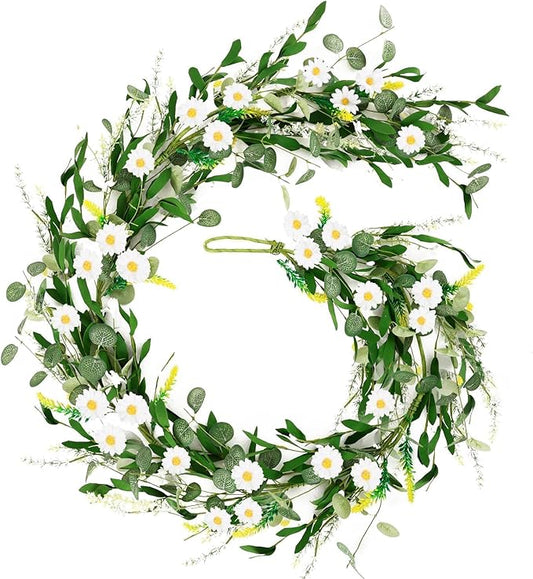 6 Ft White Flower Garland Artificial Summer Spring Faux Daisy Wildflower Floral Garland Spring Wreath for Wedding Arch Porch Stair Table Indoor Door Home All Year Decoration
