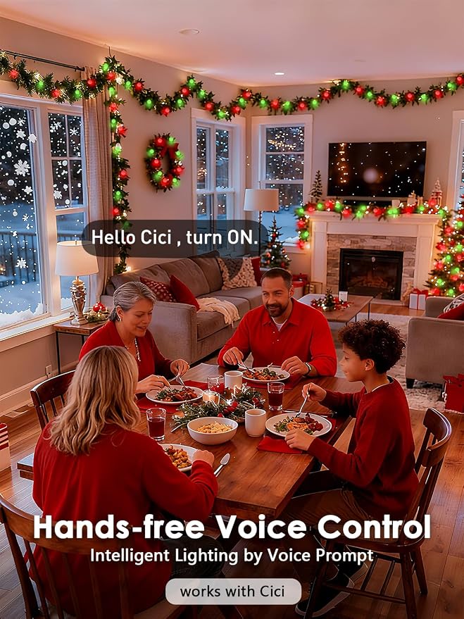 2026 New Connectable 43FT Smart Voice Controlled String Lights Indoor Outdoor | 100LED Red and Green Globe Fairy Lights with Remote, 12 Modes Waterproof Hanging Light for Bedroom Classroom Decor