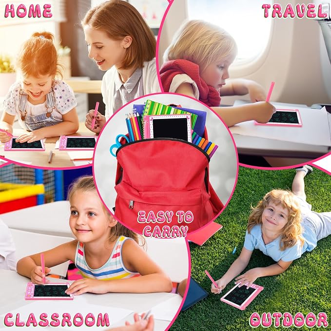 Nezyo 12 Pack Pink Bow LCD Writing Tablet for Kids Bulk 4.4 Inch Mini Doodle Board Drawing Tablet Colorful Erasable Electronic Drawing Pad Reusable Educational Learning Toys Birthday