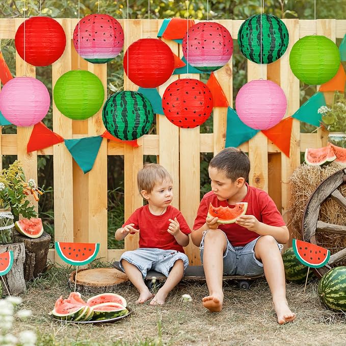 Panelee 12 Pcs Watermelon Summer Party Decorations 8 Inch Watermelon Hanging Paper Lantern Fruit Themed Party Decorations for Hawaiian Tropical Hanging Indoor Outdoor Ornaments Supplies