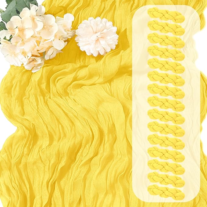 15 Pack Lemon Yellow Cheesecloth Table Runner 17 x 108 inch Cheese Cloth Table Runners 9ft Yellow Table Runner Rustic Romantic Sheer Gauze Runner for Wedding Party Baby Shower Table Decoration