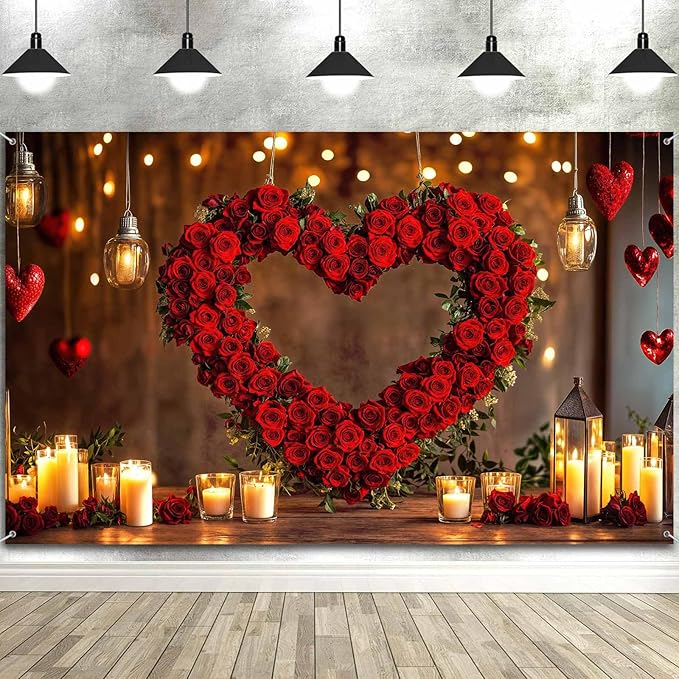 8X6ft Valentine's Day Backdrop Red Love Heart Photography Background, Wedding Bridal Party Background Decor Proposal Confession Backdrop Banner Portrait Photo Studio Booth Props, Red-4
