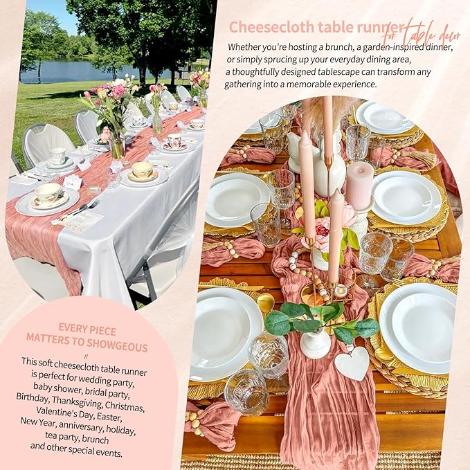 1 Pack Cheesecloth Table Runner 10FT Coral Table Runner Boho Gauze Cheese Cloth Table Runners Long Rustic Sheer Table Decorations for Wedding Party Baby Bridal Shower Birthday Holiday Home