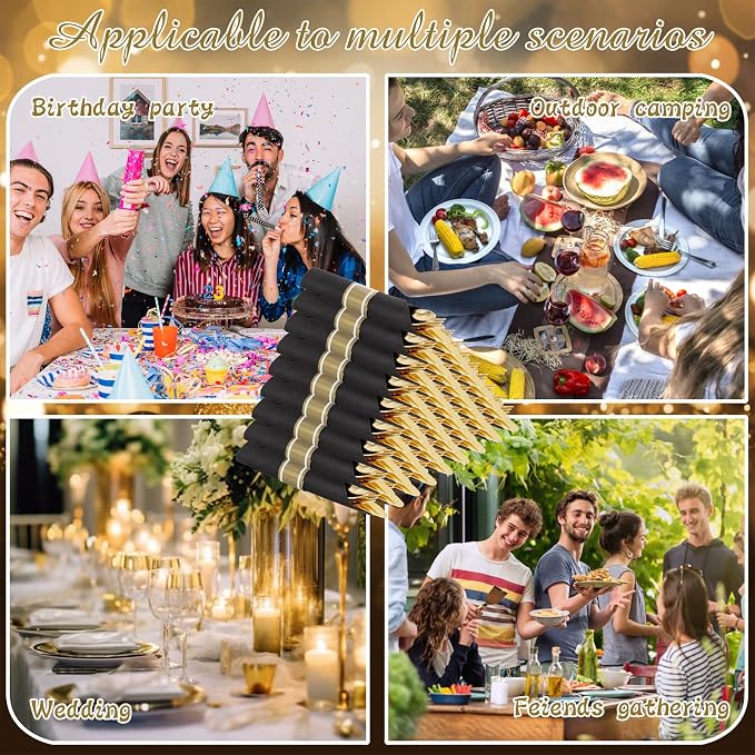 Supernal 30 Pack Pre Rolled Gold Plastic Silverware Set with Napkins, Wrapped Plastic Cutlery Set, Disposable Utensils Includes 30 Forks, 30 Knives, 30 Spoons, 30 Napkins for Party, Wedding