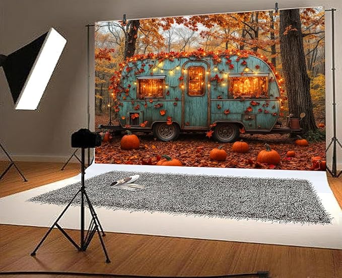 15 x 10 ft Fall Forest Backdrop Autumn Pumpkin Maple Leaves RV Farm Banner Decorations Harvest Thanksgiving Day Themed Party Kids Adults Portrait Photo Shoot Prop