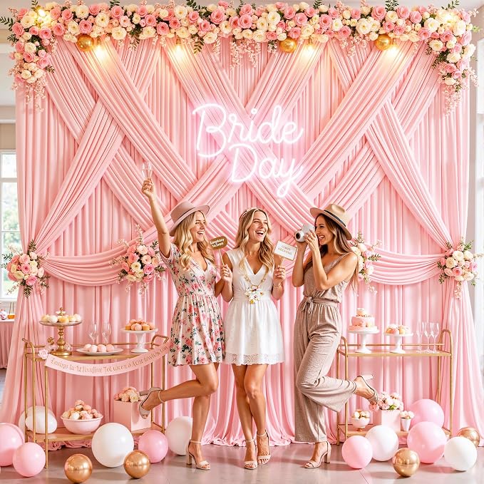4 Panels Blush Pink Backdrop Curtains for Wedding Party Wrinkle Free Backdrops Curtain Drapes Fabric Decorations Photo Back Drop Cloth for Baby Shower Photography Stage Reception 20ft(W) x 12ft(H)
