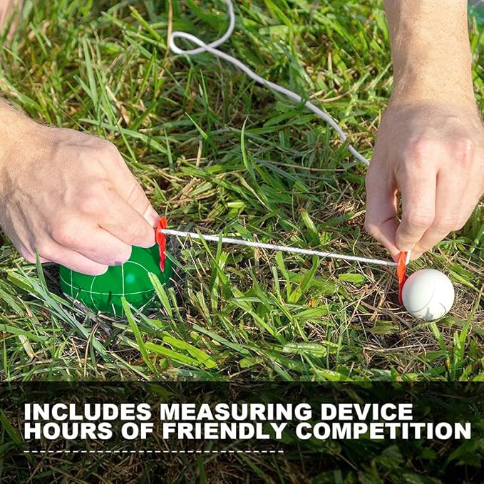 100mm Bocce Ball Set Regulation Size and Weight with 8 Resin Bochie Balls, Pallino, Carrying Bag, Measuring Rope, Gift for Family Backyard Lawn Yard Beach Bocci Games (Multi Colors, 2-8 Players)