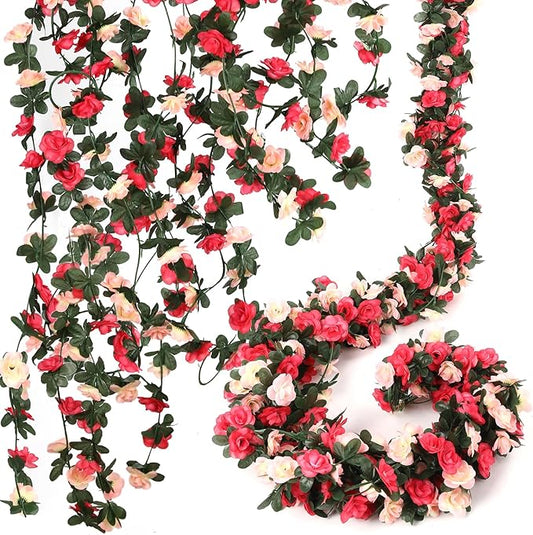 Alotiki 16 Pcs 131.2 FT Flower Garland,Rose Garland,Pink Flower Vines for Decoration, Wedding, Garden, Wall Decoration,Backdrop,Bedroom,Birthday Party
