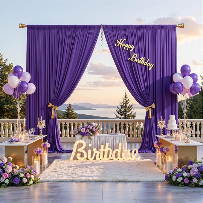 10ftx12ft Purple Backdrop Curtains for Wedding Parties, Wrinkle Free Polyester Photo Backdrop Drapes 2 Panels 12 ft Long Back Drop Cloth for Girl's Birthday Party Photography Background