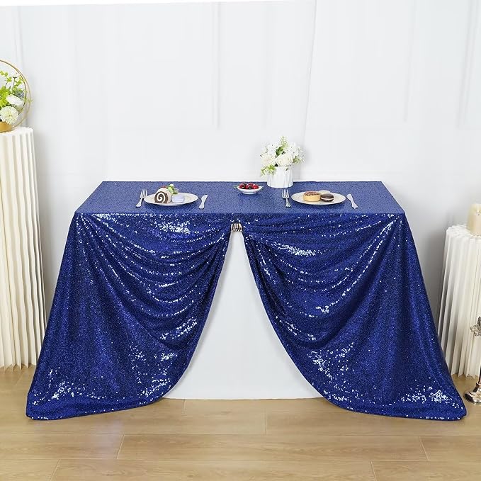 Poise3EHome Navy Blue Sequin Tablecloth 90×156 Inch Rectangle Sparkly Fabric Table Cover Overlay for Birthday Wedding Party Christmas Holiday Baby Shower Decoration