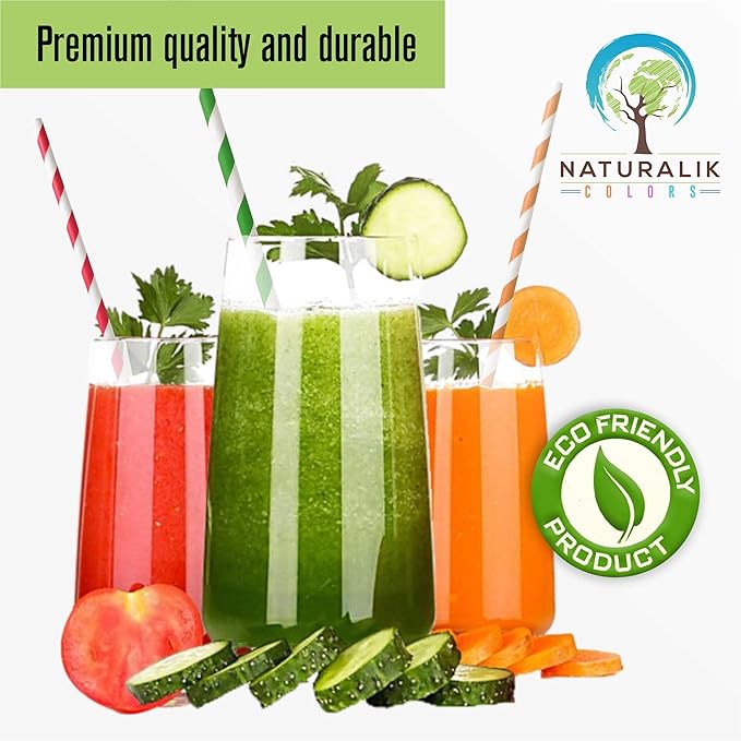 Naturalik 300-Pack Multi-Color Extra Durable Paper Straws - Biodegradable Premium Paper Straws for Juices, Restaurants and Party Decorations, 7.7" (Multicolor, 300)