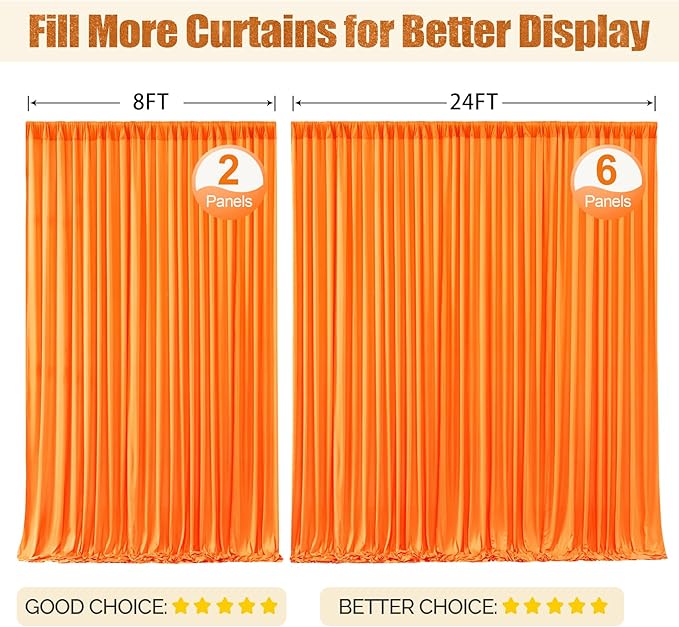 24x10FT Orange Backdrop Curtains for Wedding Parties, Wrinkle Free Polyester Photography Backdrop Drapes for Wedding Baby Shower Birthday Parties Stage Background Stand Decorations 4x10ft,6 Panels