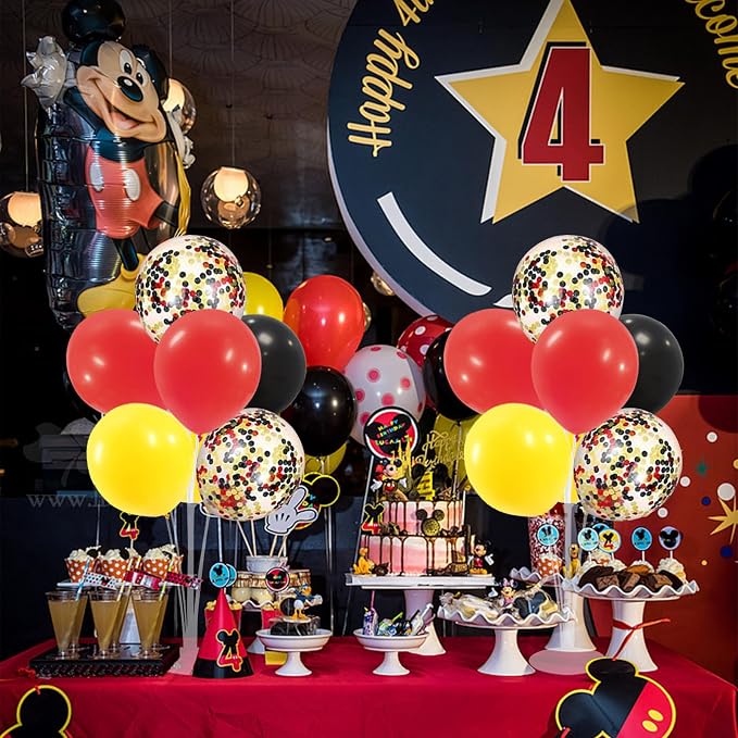 ZJDHPTY Mouse Birthday Decorations,4Set Red Yellow Black Balloon Stand Kit | Movie Night Circus Race Car Fire Truck Motorcycle Carnival Party Decor,Corporate Events Party Supplies