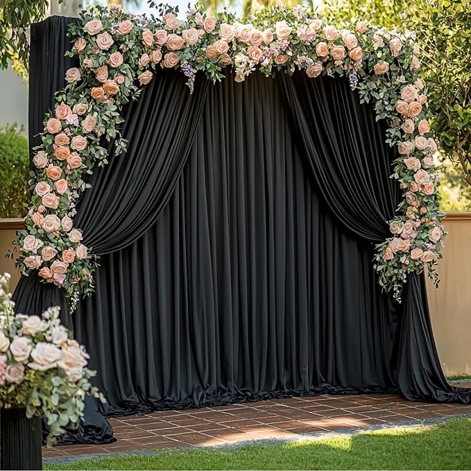 10ftx14ft Black Backdrop Curtains for Wedding-Wrinkle Free Backdrops Curtain Drapes Fabric Decorations Photo Back Drop Cloth for Baby Shower Photography Stage Reception 2Panels 14ft(H) x 5ft(W)