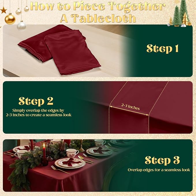 4 Pack Burgundy Satin Tablecloth 58 x 102 Inches, Rectangular Satin Table Cloths for Wedding Reception, Birthday Party, Graduation & Holiday Banquet Tables