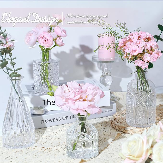 TBWIND Glass Bud Vase Set of 24, Small Clear Flower Vases for Centerpieces in Bulk, Mini Vintage Vase for Wedding Decor, and Home Table Décor