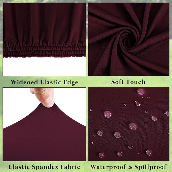 6 Pack 8 Foot Picnic Table Cover Fitted Elastic Tablecloth for Rectangle Tables Waterproof Stretch Washable Folding Indoor Outdoor Spandex Table Cloth for Parties Banquet Camping (Wine Red,30" x 96")