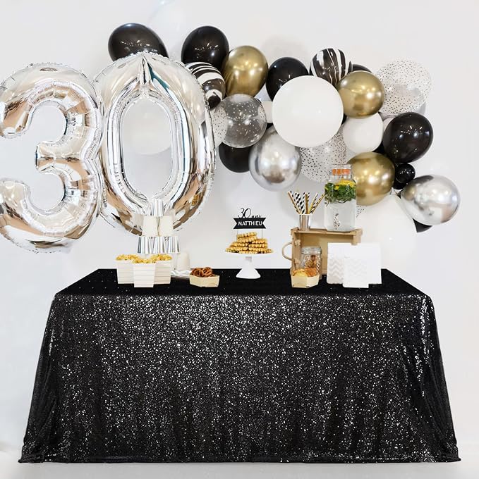 MoKoHouse Sequin Tablecloth Rectangular 90x132 Inch Black Table Cloth Seamless Glitter Fabric for Home Party Wedding Decor Halloween Decorations