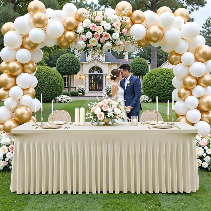 4 Pack Spandex Beige Fitted Table Cloth for 8ft Rectangle Tables Beige Stretch Tablecloth Table Covers Skirt Banquet Wrinkle Free Tablecloths for Parties Wedding