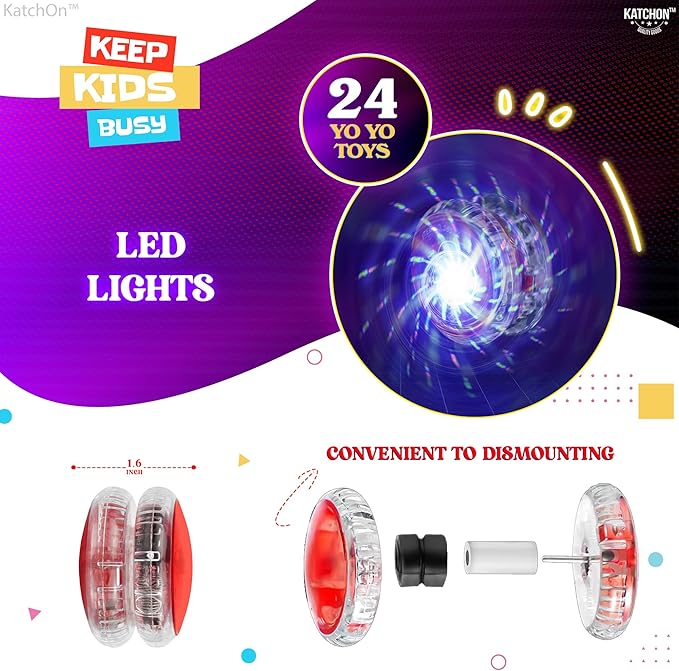 KatchOn, Multicolor, Light Up Yoyos - Pack of 24 | LED Yoyo Bulk, Pinata Stuffers for Kids, Birthday Party Favors | Yoyo for Kids 8-12 Classroom Prizes, Carnival Prizes, Goodie Bags Stuffers Bulk Toys