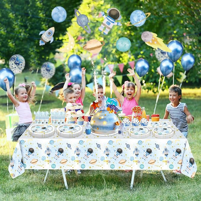 Space Themed Party Decorations,Space Party Decorations,Two The Moon Birthday-173pcs Space Supplies: Tableware & Decorations: Astronaut Plates,Cups,Napkins,Cutlery,Tablecloth,Banner,Balloons(20 Guests)