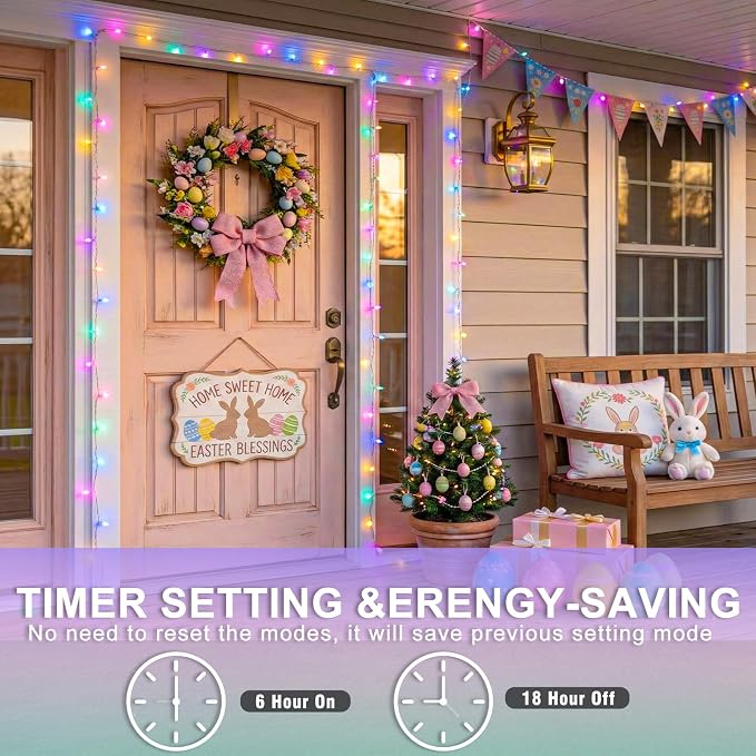40FT 120 LED Easter String Lights Outdoor Waterproof, Clear Wire Christmas String Lights, Plug in Connectable Twinkle Fairy Lights for Outside Patio Yard Wedding Party Decorations, Pastel Multicolor