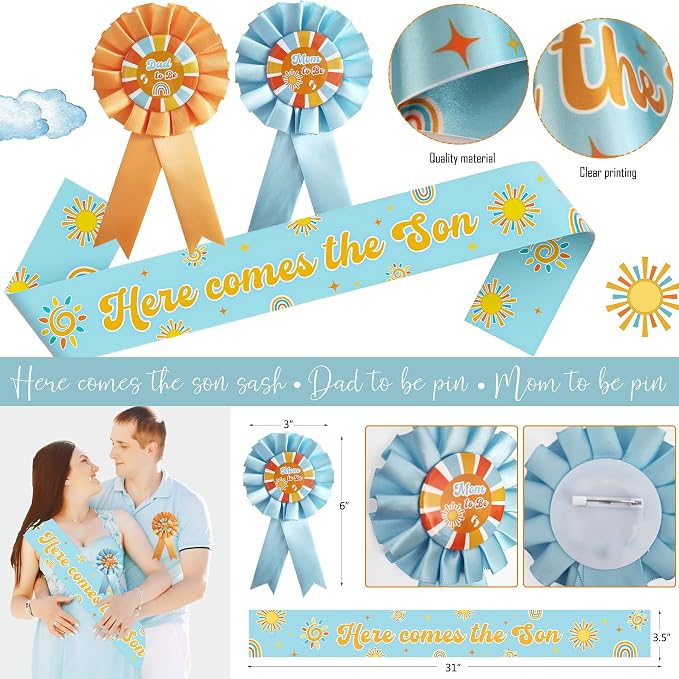 Here Comes the Son Baby Shower Decorations for Boy, Boho Sun Baby Shower Party Supplies, It's A Boy Gender Reveal Décor, Retro Sun You Are My Sunshine Baby Shower