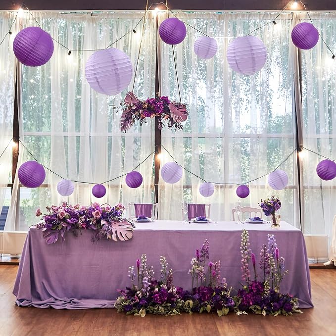 Purple Paper Lanterns Decorative, 20Pcs Lavender Round Hanging Paper Lanterns Decorations for Bridal Shower Birthday Engagement Wedding Home Party Decoration