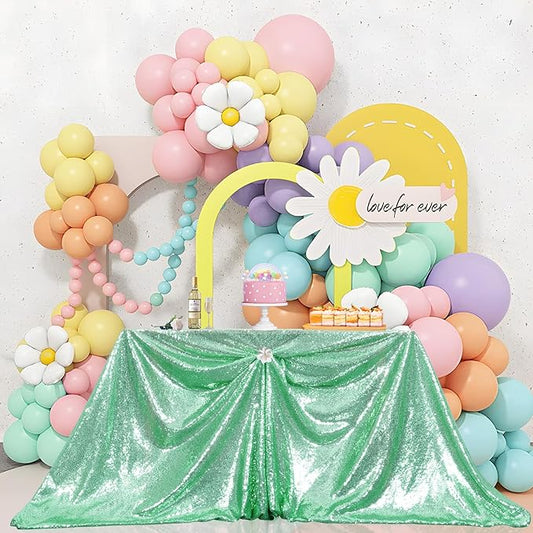 PartyDelight Sequin Tablecloth 50"x80" Rectangular Sparkly Table Cloth Mint Green
