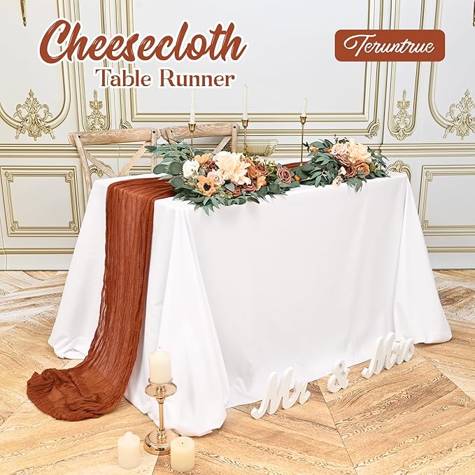 6 Pack Terracotta Table Runner 10FT Long Cheesecloth Table Runner Cheese Cloth Gauze for Wedding Party Birthday Decoration-Terracotta