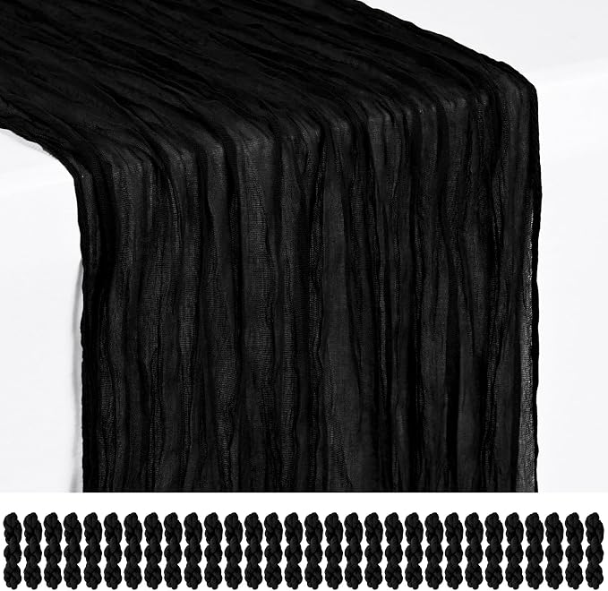 30 Pack Black Cheesecloth Table Runner 17 x 108 inch Boho Gauze Table Runner Rustic Sheer Cheese Cloth Table Decorations for Wedding Party Baby Bridal Shower Birthday Holiday Home